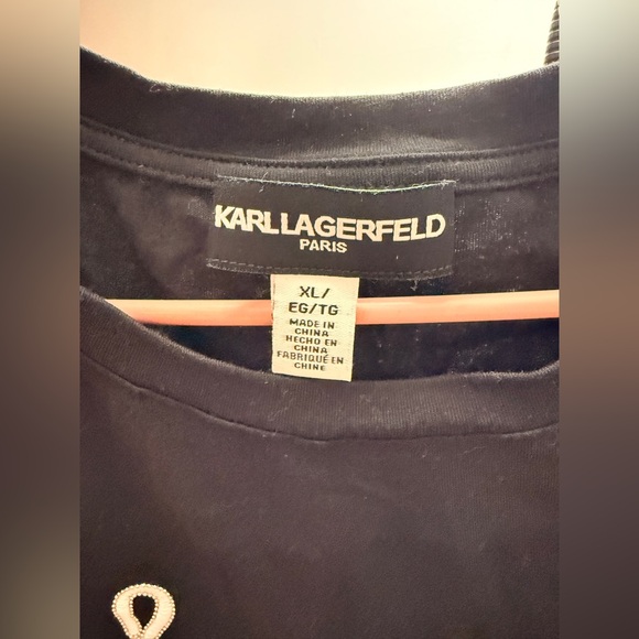 Karl Lagerfeld Black Top with White Bonjour Script - Picture 3 of 7